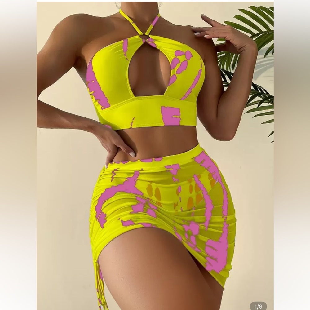 Vibrant Yellow and Pink Three-Piece Set